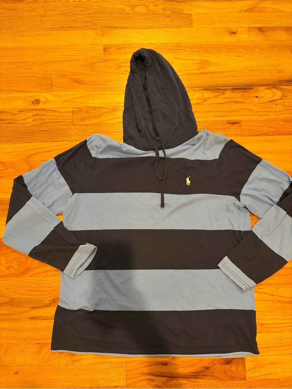 Polo Ralph Lauren Striped Hooded Rugby Shirt Men’s Large Blue Navy
